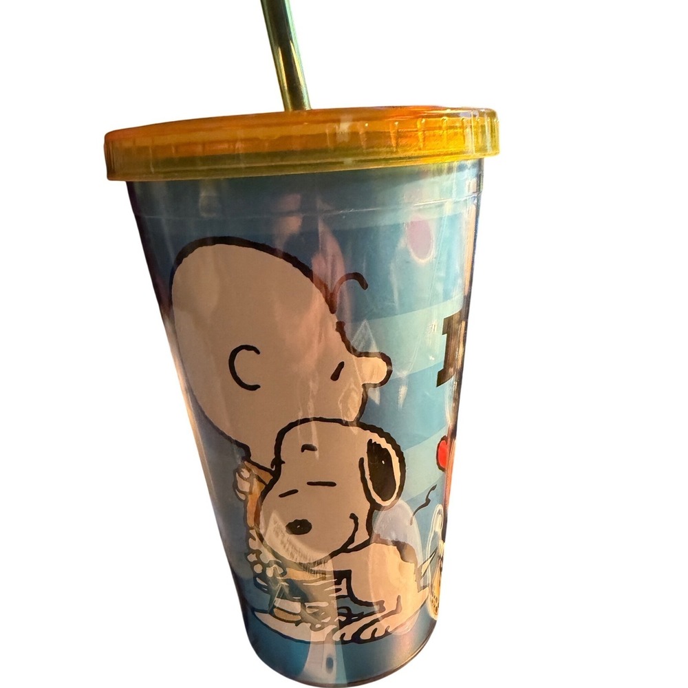 Peanuts Snoopy Charlie Brown Best Friends Tumbler‎ Blue Yellow Lid Straw